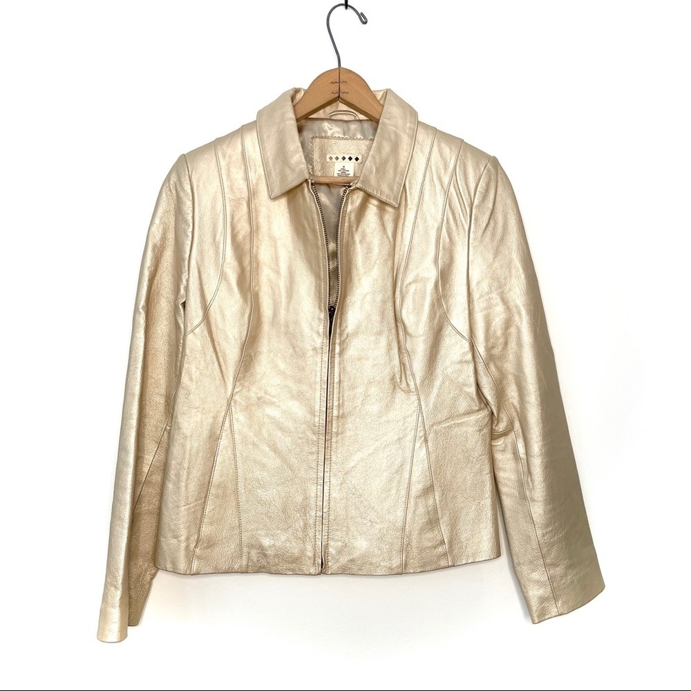 Gold Front Zip Leather Jacket